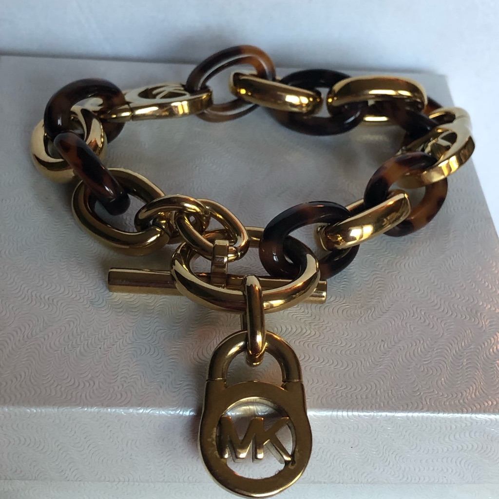 Michael Kors Tortoise Shell & Gold Link Signature Bracelet